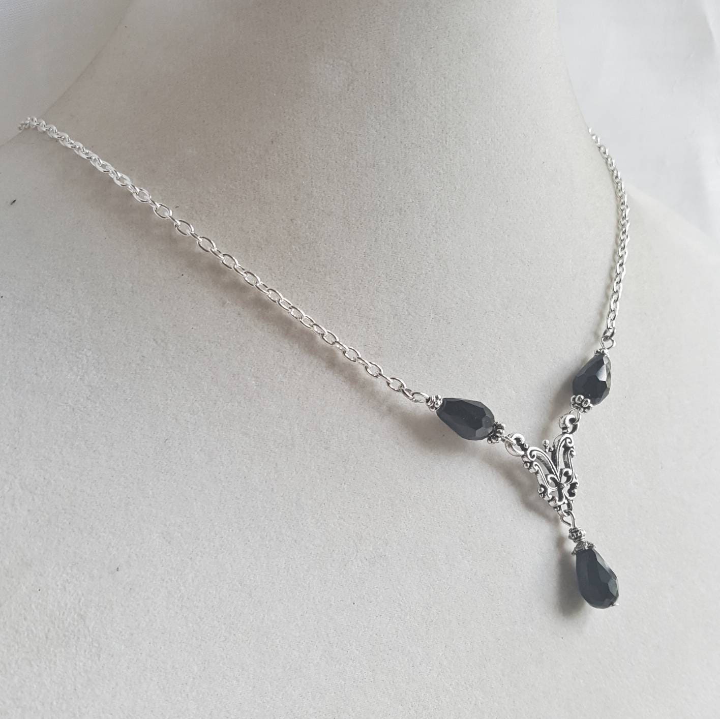 Black Teardrop Necklace Gothic Jewelry Goth Necklace Etsy
