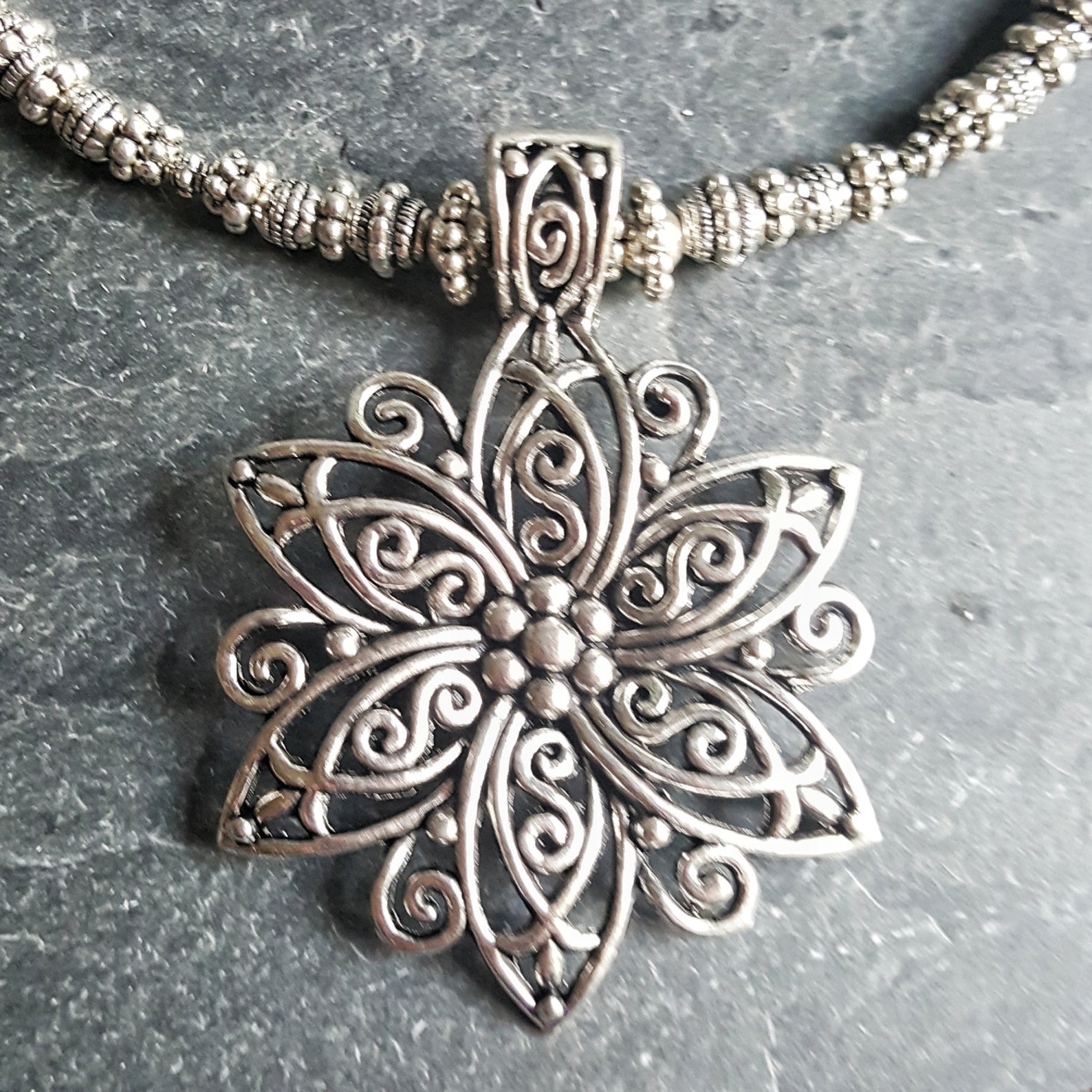 Silver Flower Necklace Ren Faire Elven Jewelry Fantasy | Etsy