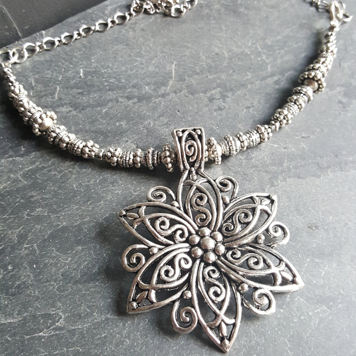 Silver Flower Necklace Ren Faire Elven Jewelry Fantasy | Etsy