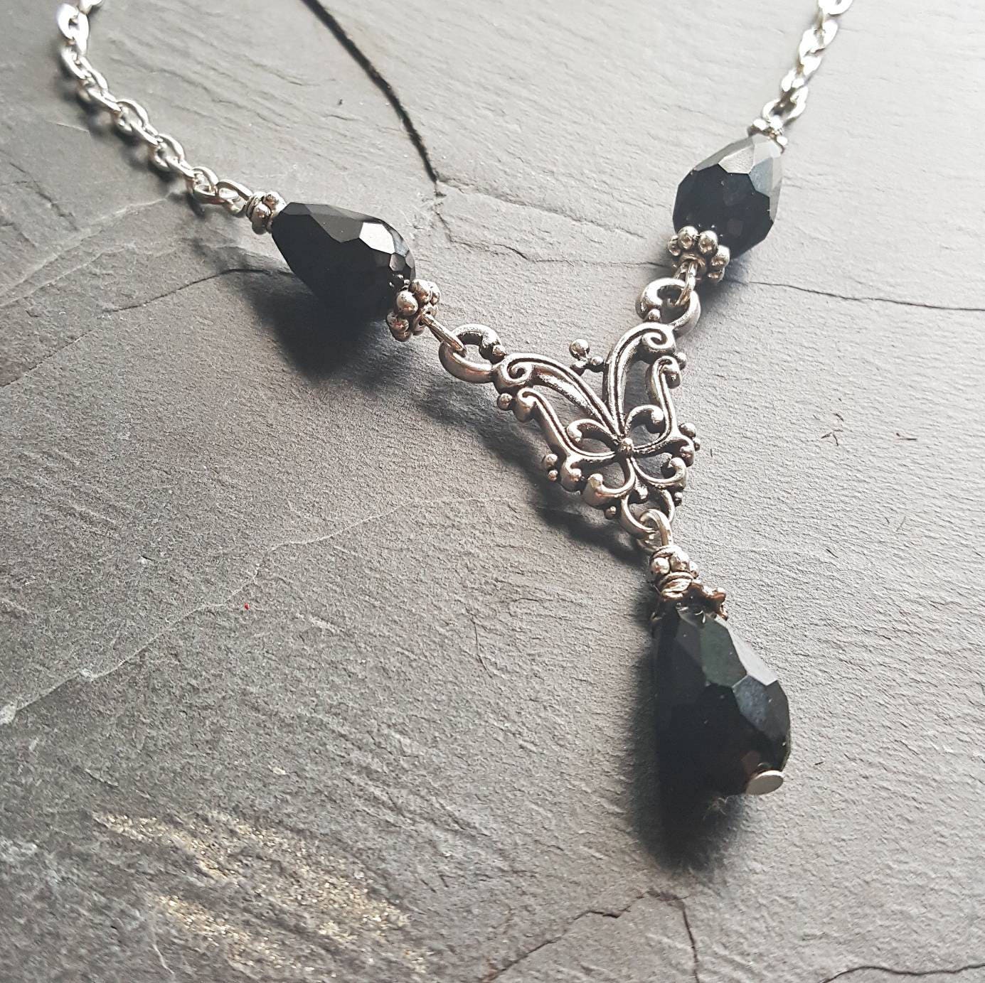 Black Teardrop Necklace Gothic Jewelry Goth Necklace Etsy