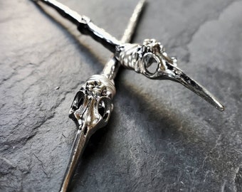 Raven Skull Hair Sticks - Plague Dr Hair Pins - Goth - Emo - Gothic Handmade Hairsticks - Renaissance Festival - Unique Gift Idea for Her