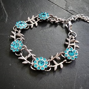 Turquoise Rhinestone Flower Bracelet - Renaissance Faire Garb Accessories - Fairy Jewelry - Fairy Bracelet - Flower Jewelry - Handmade Gift