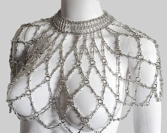 Barbed Wire Hauberk - Goth - Renaissance Faire - Shoulder Jewelry - Handmade Fantasy Festival Garb