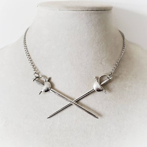 En Garde Necklace - Crossed Swords Necklace - Fencing Enthusiasts - Pirate Cosplay - Handmade Fantasy Jewelry - Silver Statement Necklace