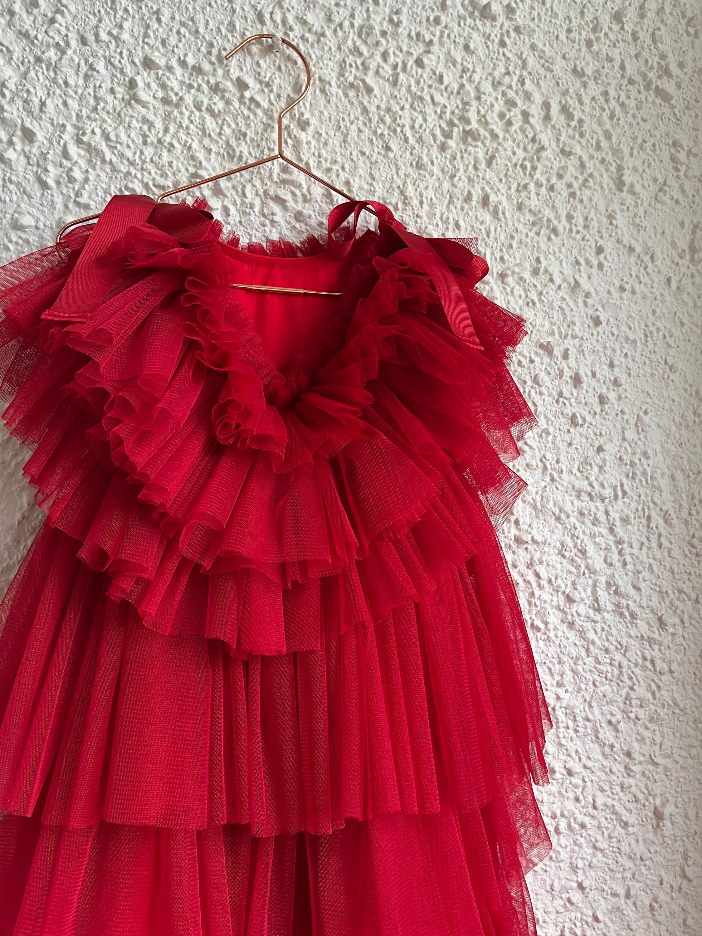 Red Tulle Ruffle Dress - Etsy