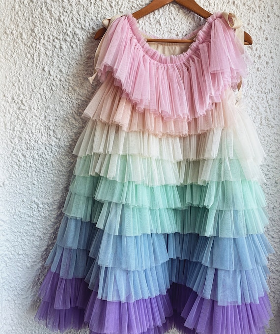 pastel rainbow ruffle mama dress