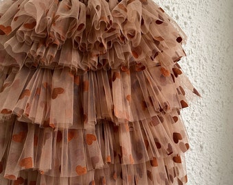 Coffee flocked heart ruffle tutu