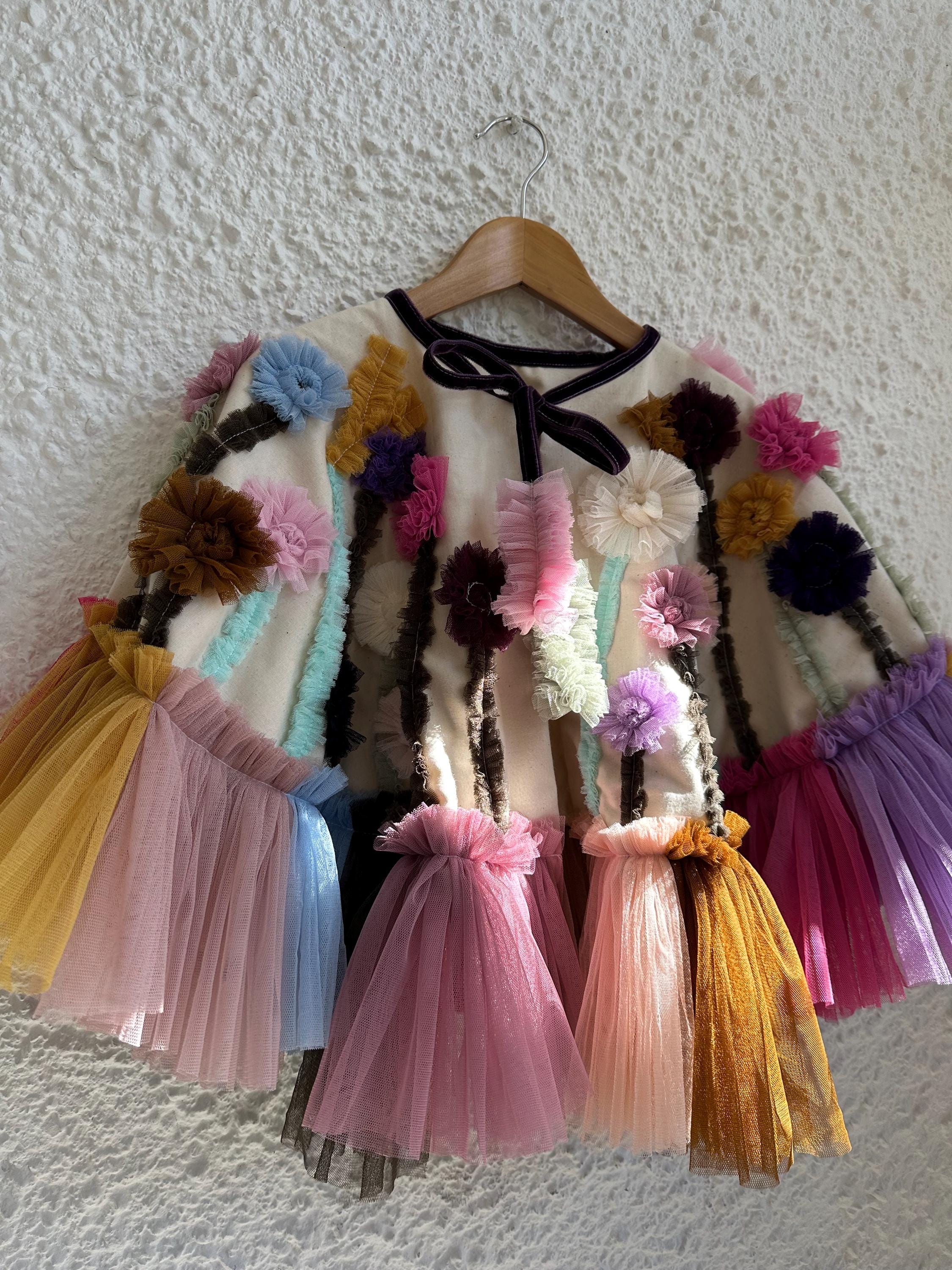 One off tulle floral cape in kid size