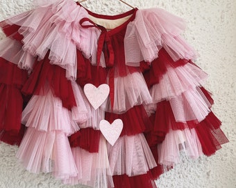 Pink/red ruffle kid cape