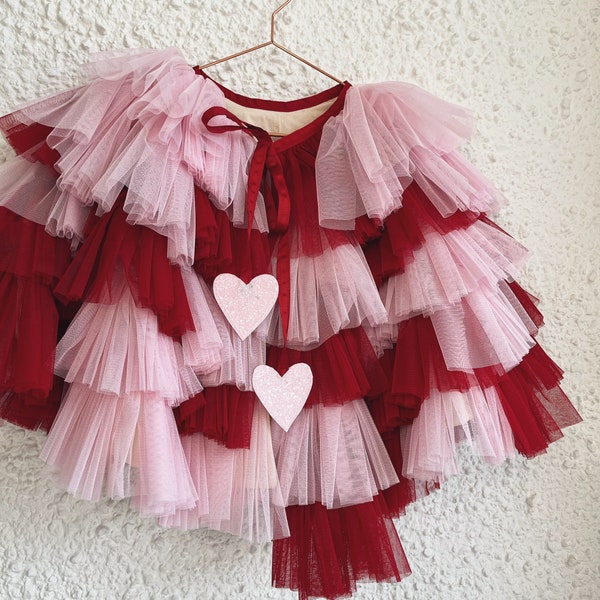 Pink/red ruffle kid cape