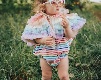 Mini ruffle rainbow cape