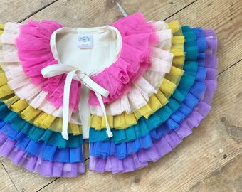 Mini ruffle bright rainbow cape