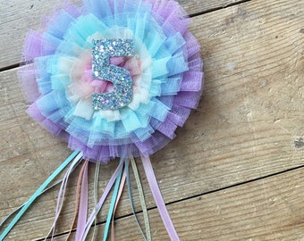 Pastel Rainbow ruffle birthday corsage