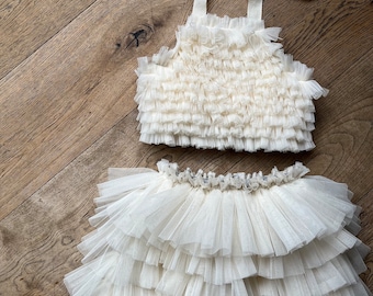 Cream ruffle tutu/top set