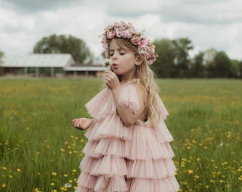 dusky pink ruffle dress