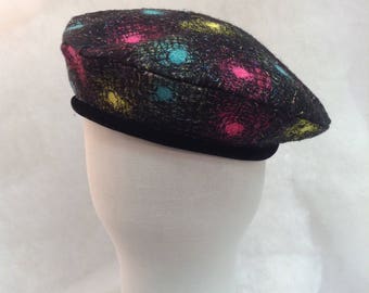 Teenage - women beret  black with colored circles beret  winter- spring season beret French style beret