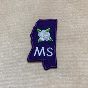 Mississippi State With A Magnolia Flower And MS Insignia Iron On Patch