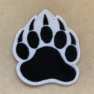 Chenille Paw Pet Dog Bear Black Iron on / Sew on Patch Patches