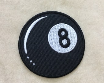 Black Billiard 8 Ball Pool Game Iron On Patch