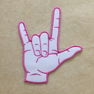 I Love You Hand Symbol Iron On Patch Pink