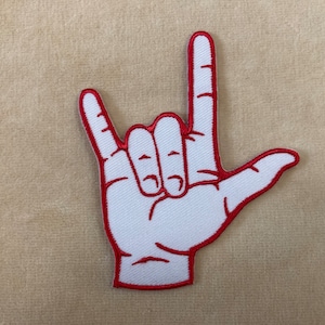 I Love You Hand Symbol Iron On Patch Red