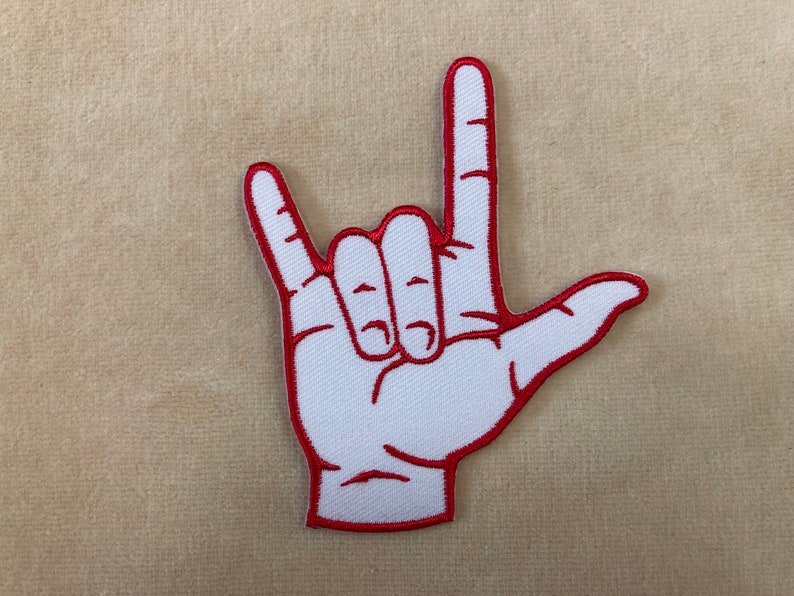 I Love You Hand Symbol Iron On Patch Red