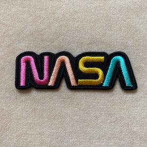 Colorful Nasa Worm Iron On Patch, Teal