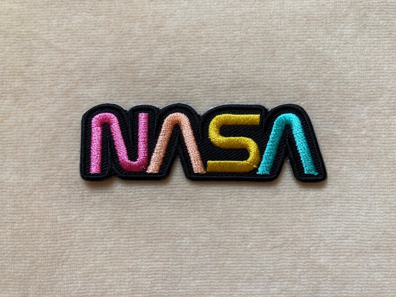 Colorful Nasa Worm Iron On Patch, Teal image 1