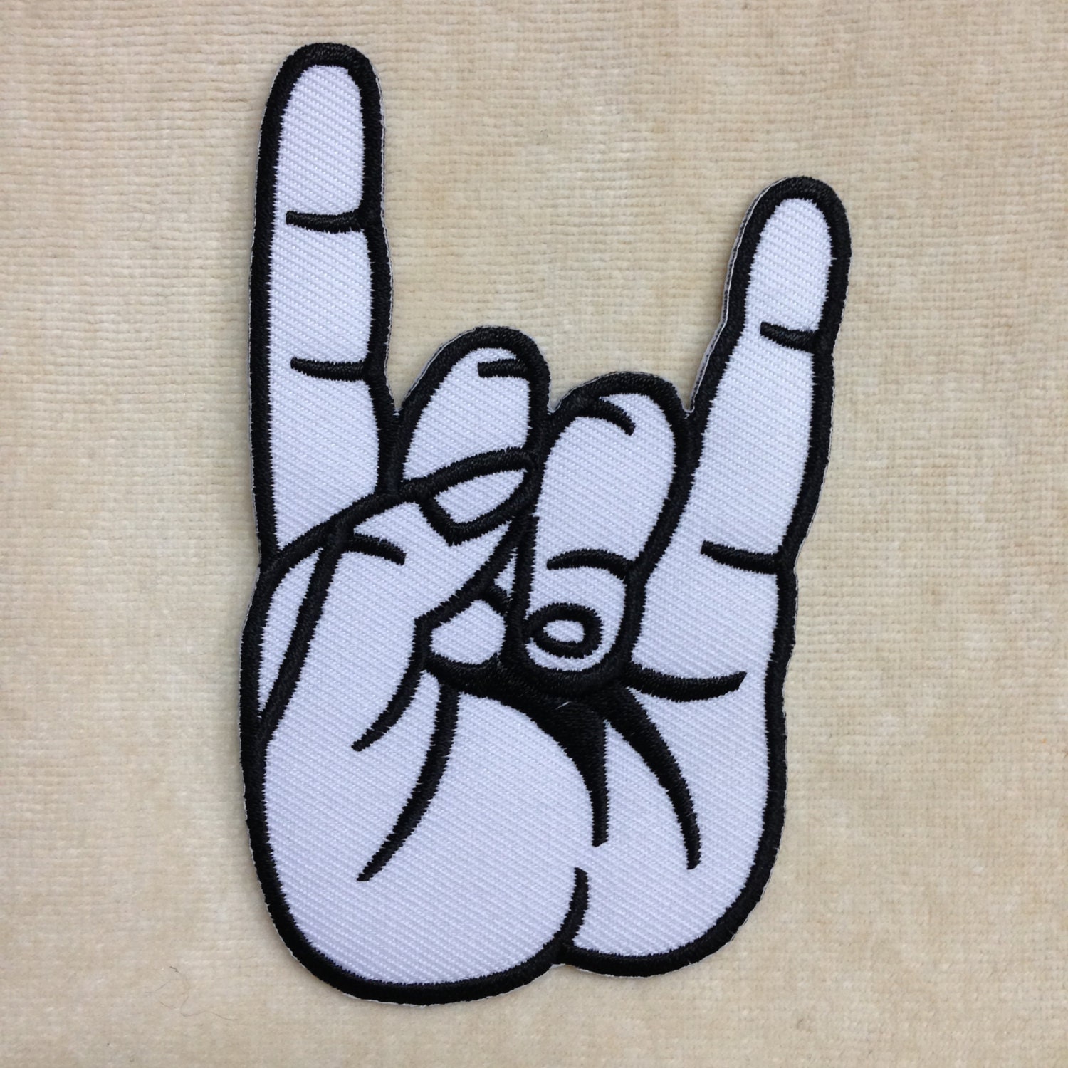 Horns Hand Symbol Iron On Patch White Etsy
