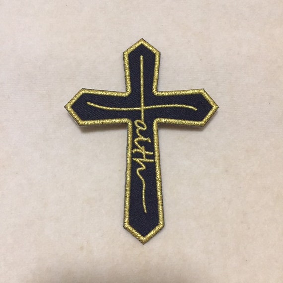 Faith Cross Iron On Patch Black Fabric Style 2 Etsy