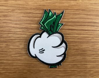 Hand Holding Cash Money Iron on Patch