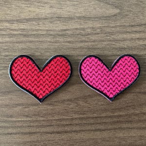 A Pair of Horizontal Zigzag Stripes Hearts Embroidered Iron on Patch 2 inches wide