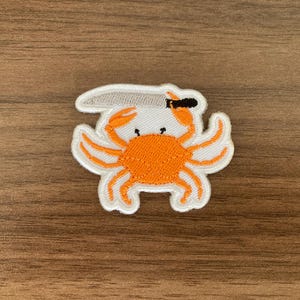 Crab with Knife Iron on Patch, Orange, Red
