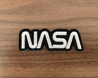Nasa Worm Iron on Patch, White on Black