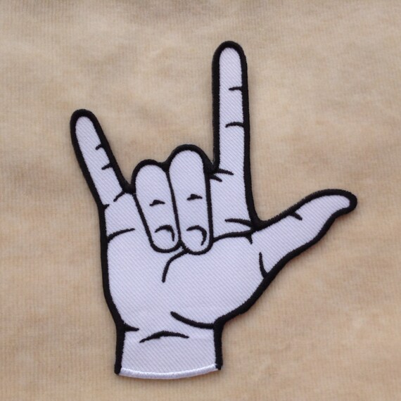 I love you hand symbol iron on patch etsy