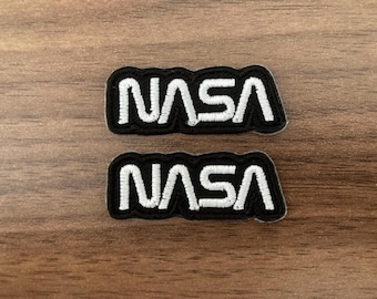 Mini Nasa Worm Iron On Patch, White, Black, Red