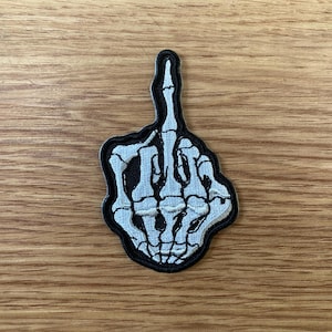 Middle Finger Skeleton Iron On Patch