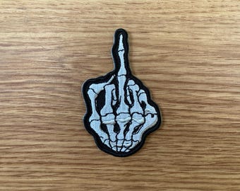 Middle Finger Skeleton Iron on Patch