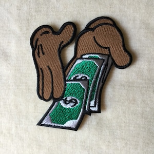 Hands With Money Iron On Patch, Brown