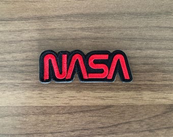 Red Nasa Worm Iron on Patch