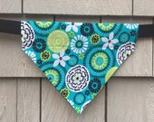 Dog Bandana - Scarf - Teal Nantucket Floral - Slides through the Collar - Pet Scarf - Dog Gift