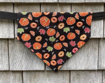 Cider Donuts and Pumpkins Dog Bandana, Leaves,  Dog Scarf with Name, Cat Scarf, Dog Gift, Puppy Bandana