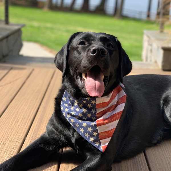 American Flag Dog Bandana, Slides over the Collar, Cat Bandana, Dog Scarf, 4th of July, Memorial Day, Labor Day, Dog Gift