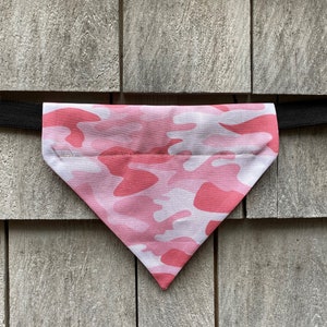 Pink Camo Dog Bandana, Scarf, Puppy Gift, Slides over collar, Dog Gift image 1