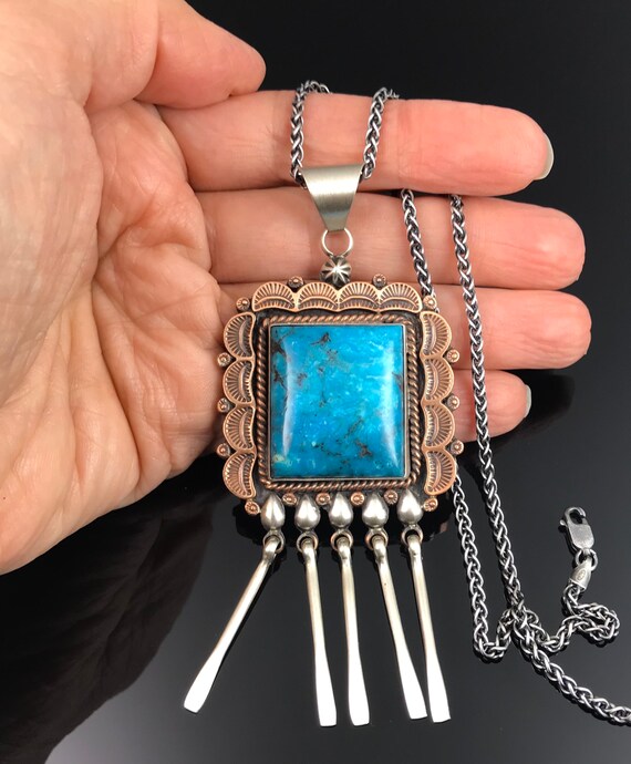 Large Turquoise Navajo Native American Necklace P… - image 5
