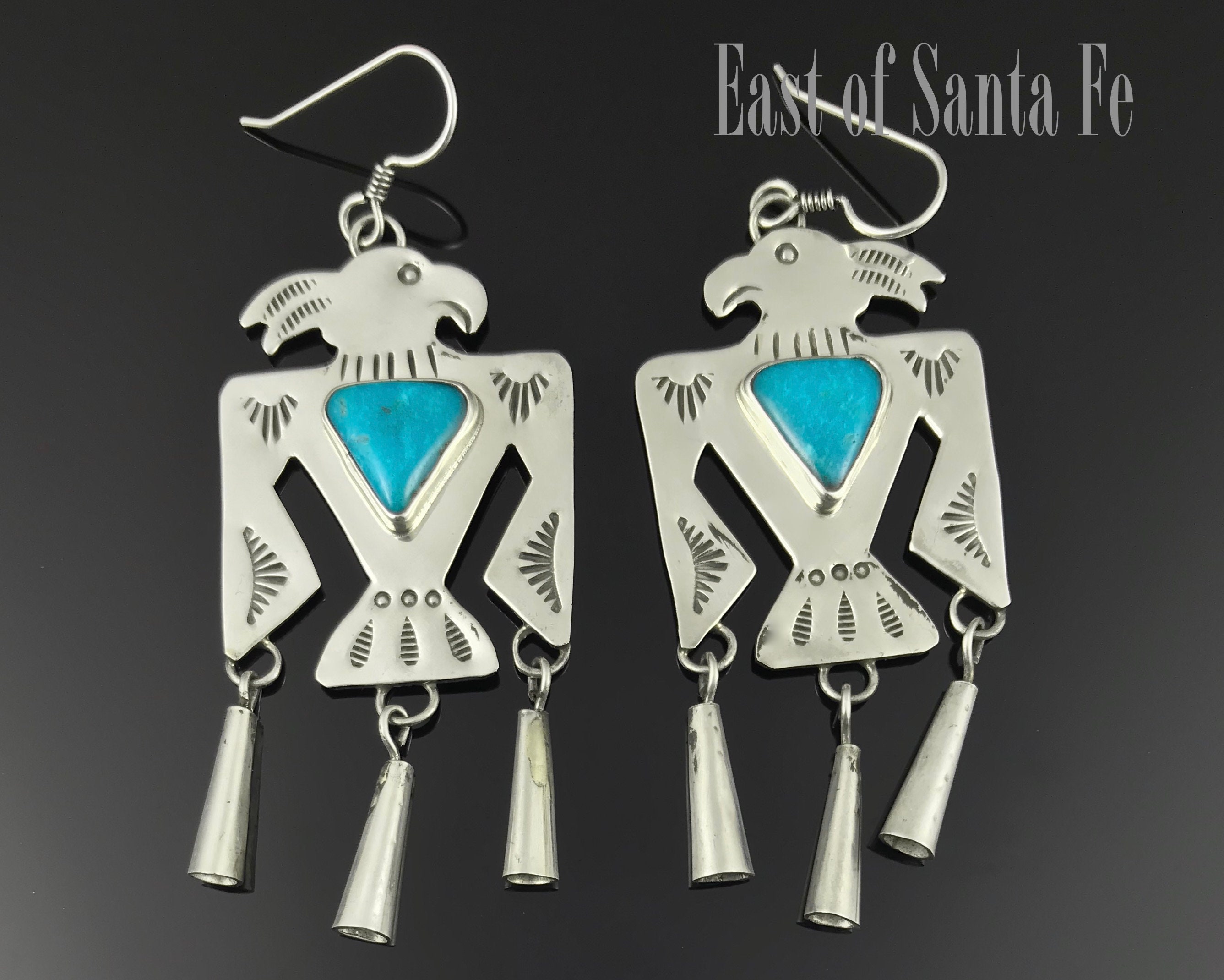 Native American thunderbird earrings BLESSED blue turquoise 