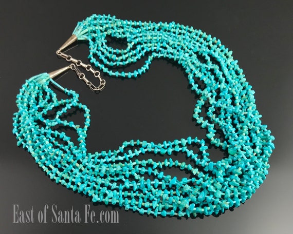 Superior Vintage Native American Navajo Turquoise Slab Multi Layer Heishi Necklace Superior Vintage Native American Navajo Turquoise Slab Multi Layer Heishi Necklace