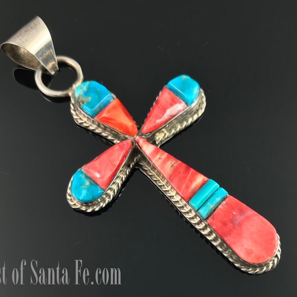 Cobble Inlay Native American Navajo or Zuni Cross Pendant - Vintage