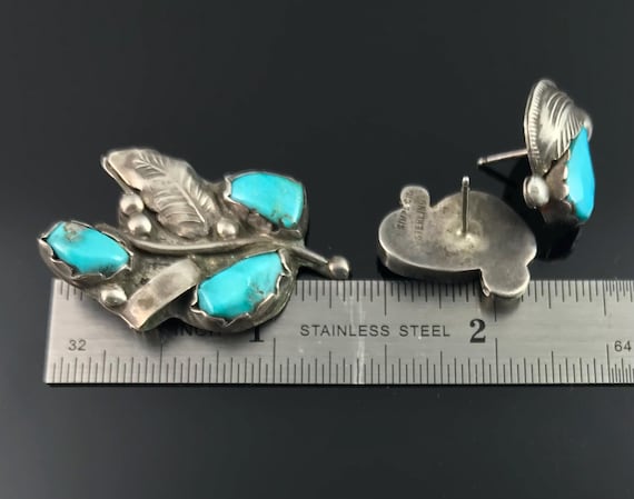 Simplicio Turquoise Pin and Earrings Native American Zuni- Vintage View 5