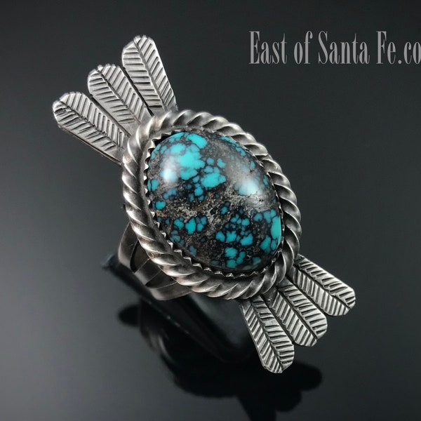 Turquoise & Feathers Native American Navajo Sterling Silver Ring Size 7 3/4 Signed: Melvin Francis